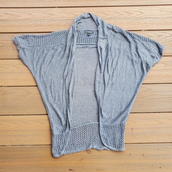 Express Gray Short Sleeve Sweater Open Front Cardigan Dolman Preppy Casual XS - Picture 1 of 6